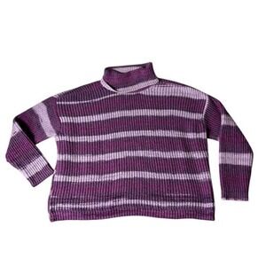 99 Jane Street Purple Striped Turtleneck Sweater Ribbed Knit Cozy Pullover XL